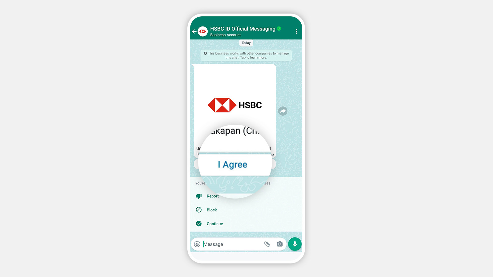 Mobile screen showing agree button in the HSBC app